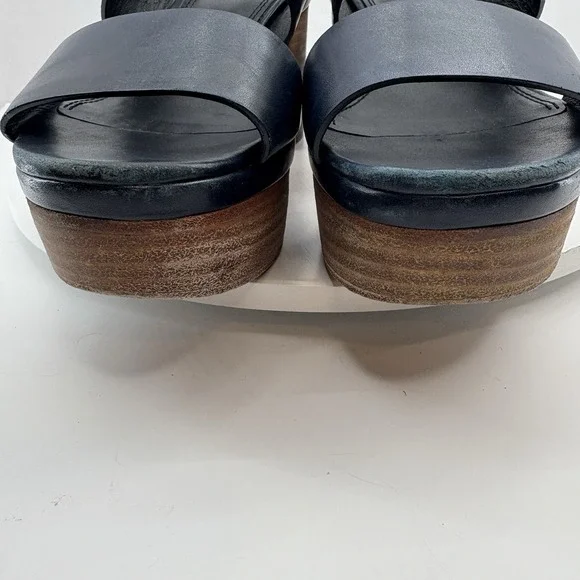 Tory Burch Solana Platform Sandals‎ Women's Size 5.5 Navy Blue Leather Strap - Picture 12 of 16